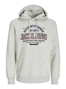 Jack & Jones Logo Hoodie -White Melange - 12255617