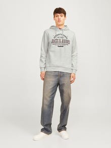 Jack & Jones Logo Hoodie -White Melange - 12255617