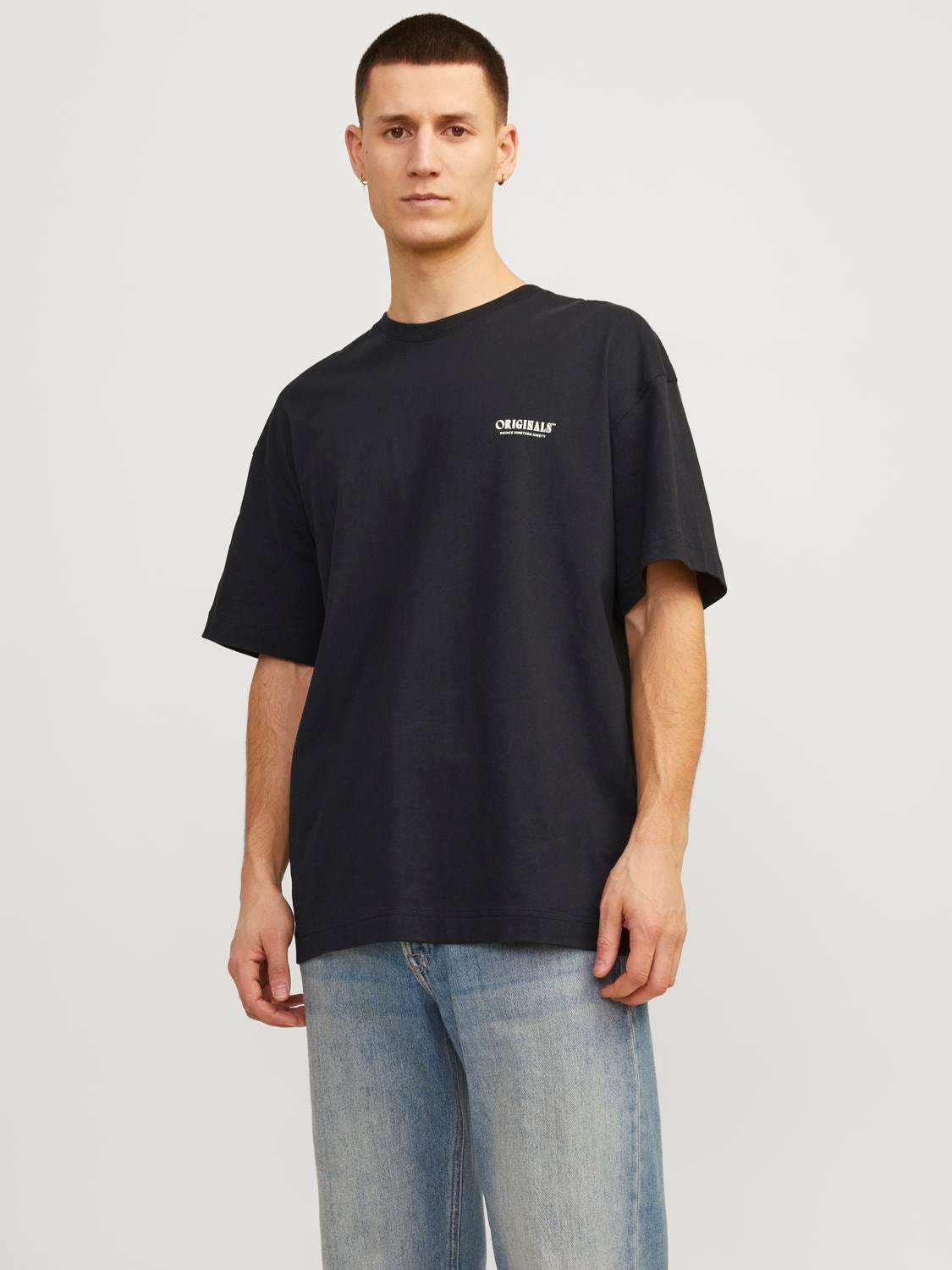 Jack & Jones Nyomott mintás Környak Trikó -Black - 12256254