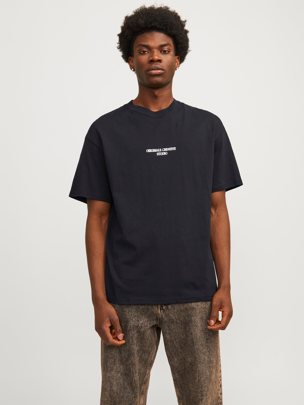 Jack & Jones Nyomott mintás Környak Trikó -Black - 12256289