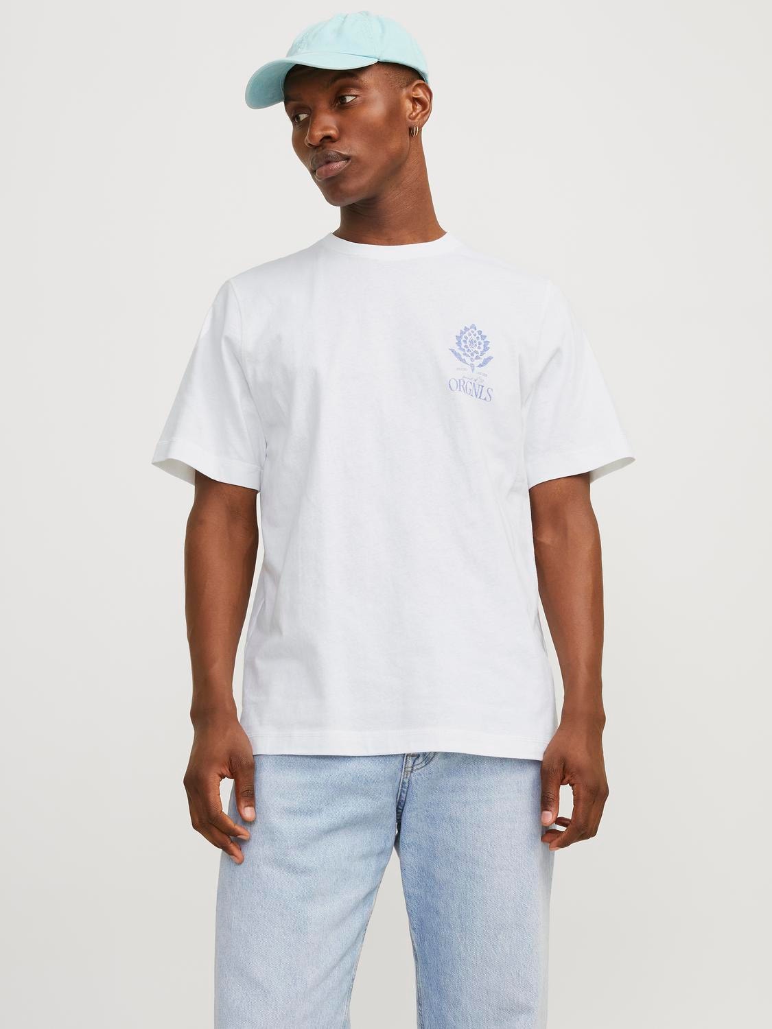 Jack & Jones Painettu Pyöreä pääntie T-paita -Bright White - 12256406