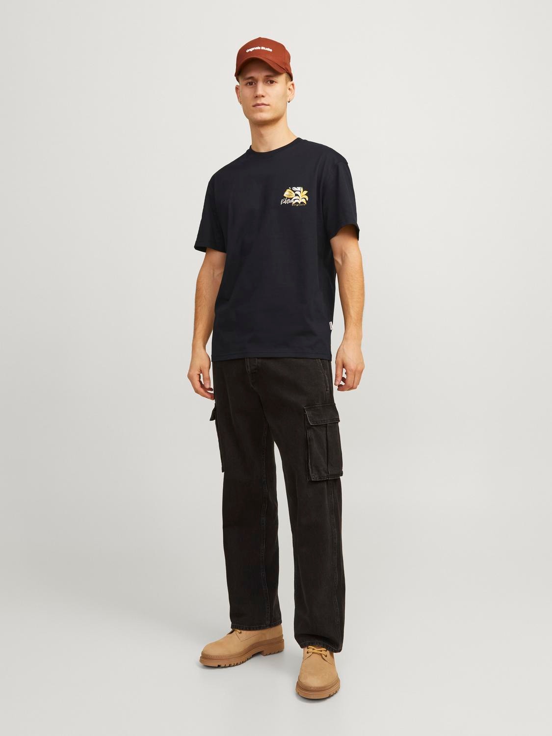 Jack & Jones Nyomott mintás Környak Trikó -Black - 12256540