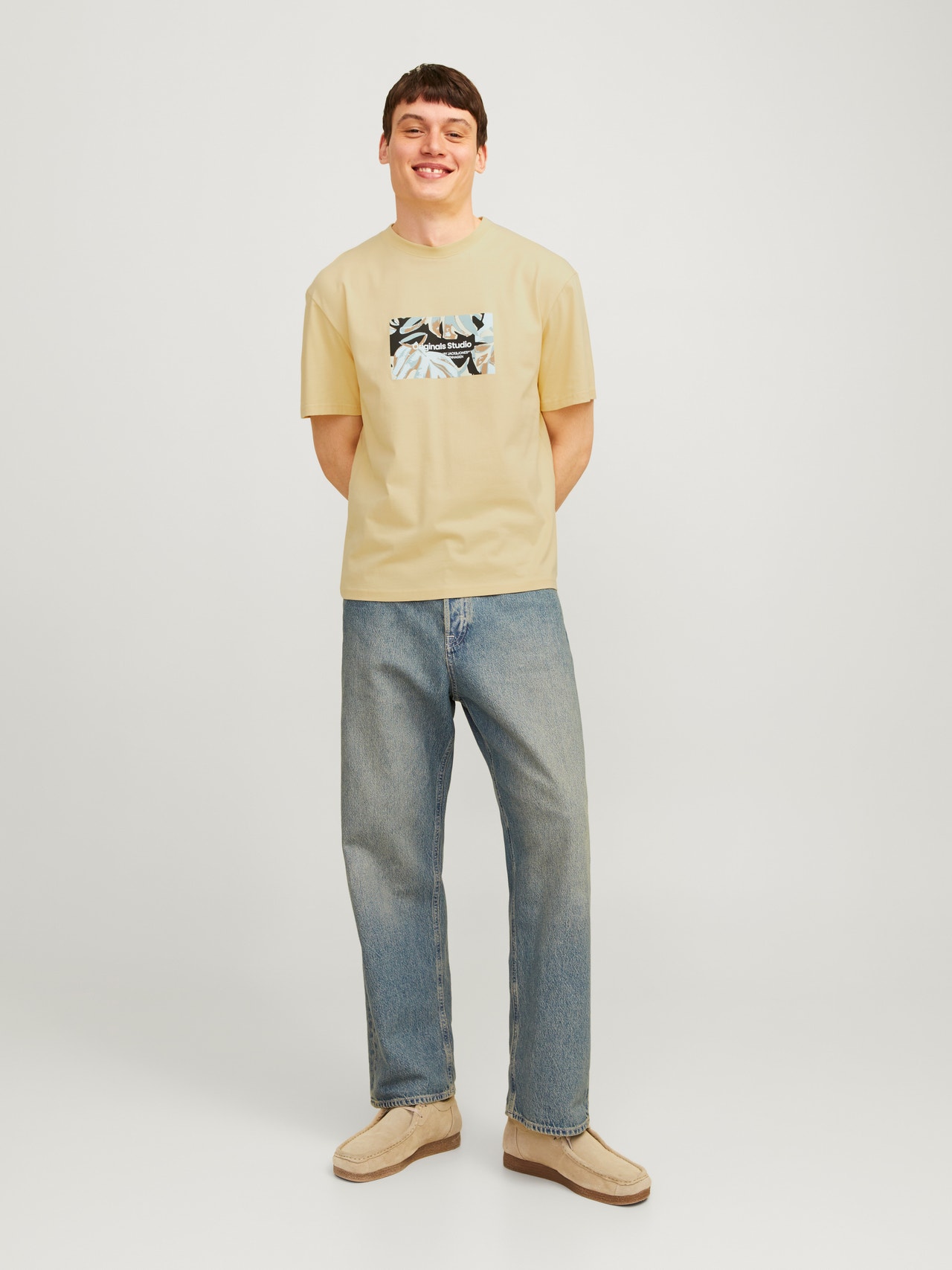 Jack & Jones Nadruk Okrągły dekolt T-shirt -Italian Straw - 12256717