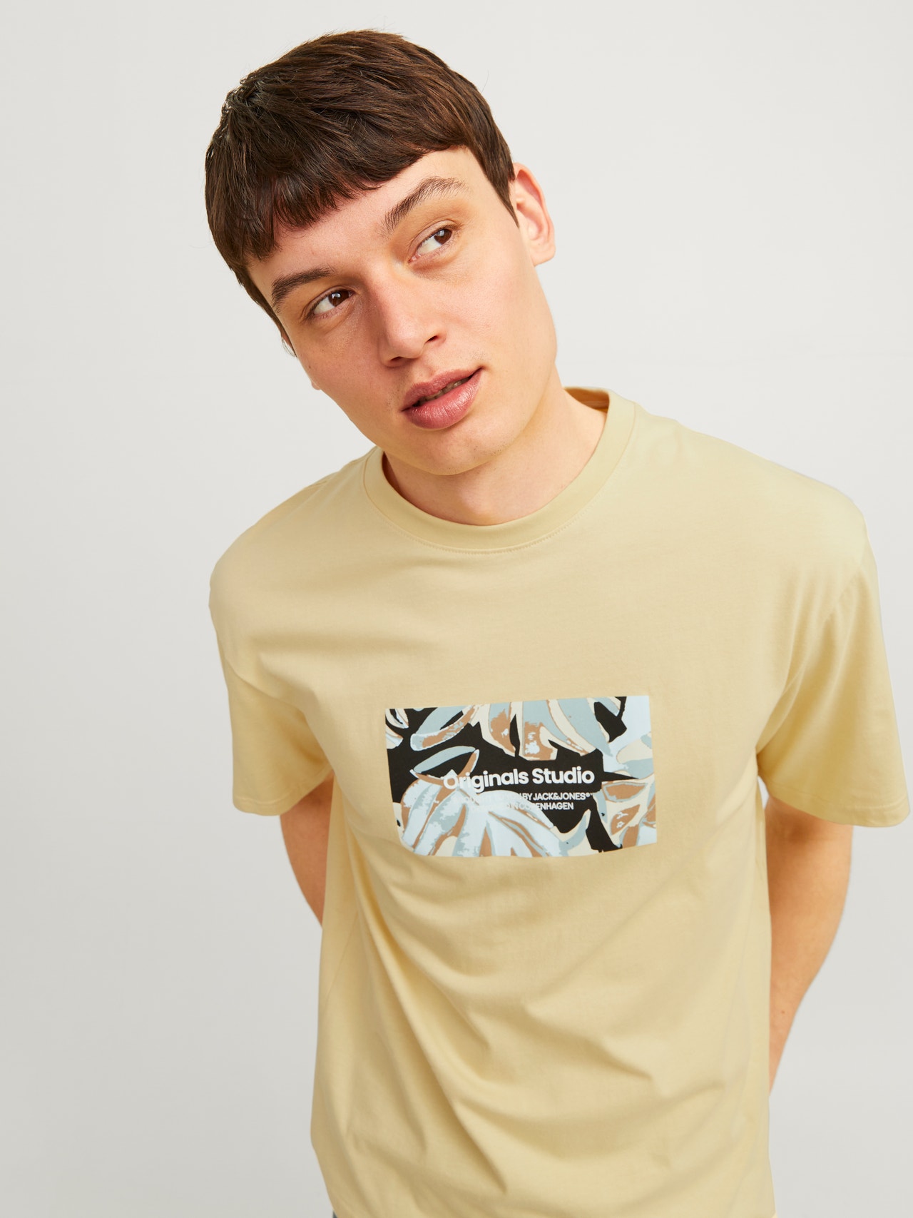 Jack & Jones Nadruk Okrągły dekolt T-shirt -Italian Straw - 12256717