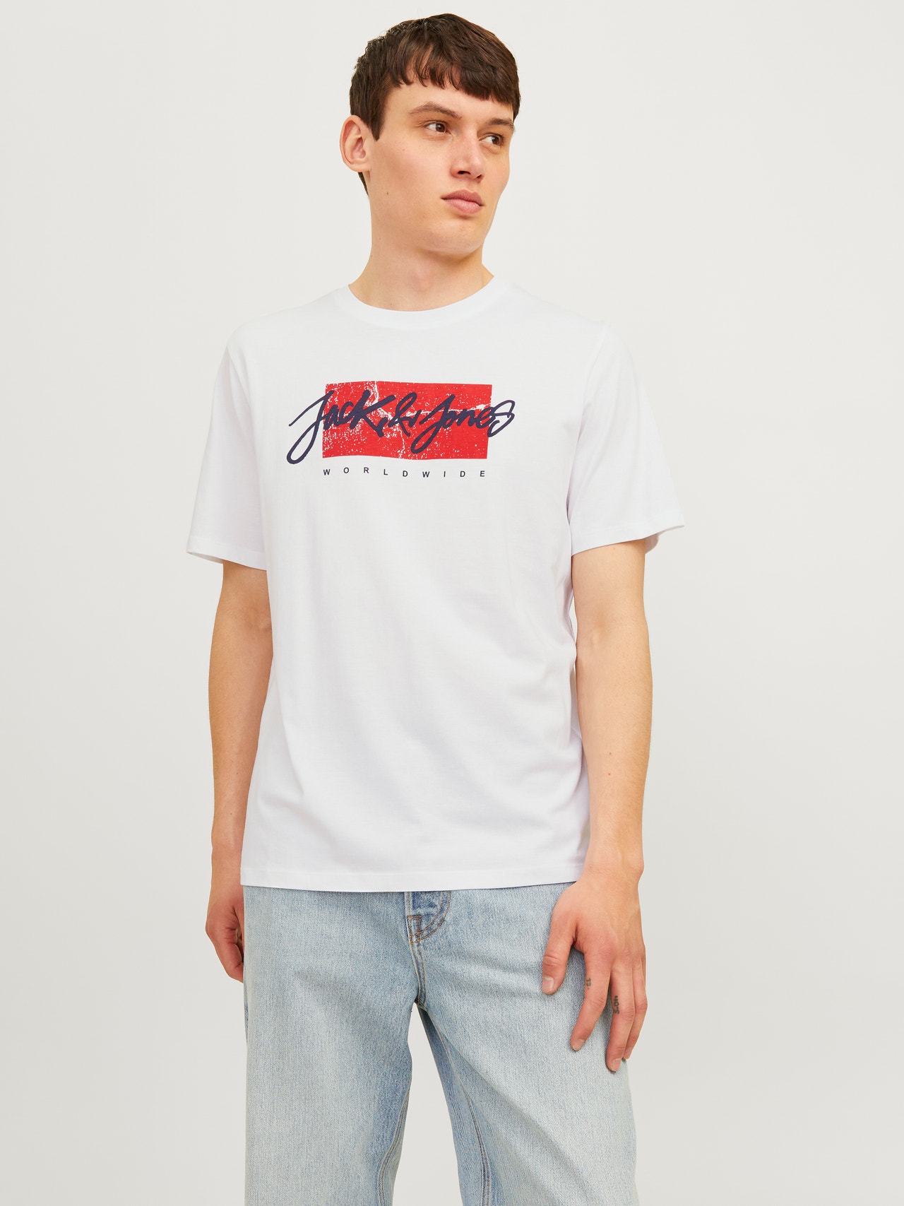 Jack & Jones Logo Crew neck T-shirt -White - 12256774