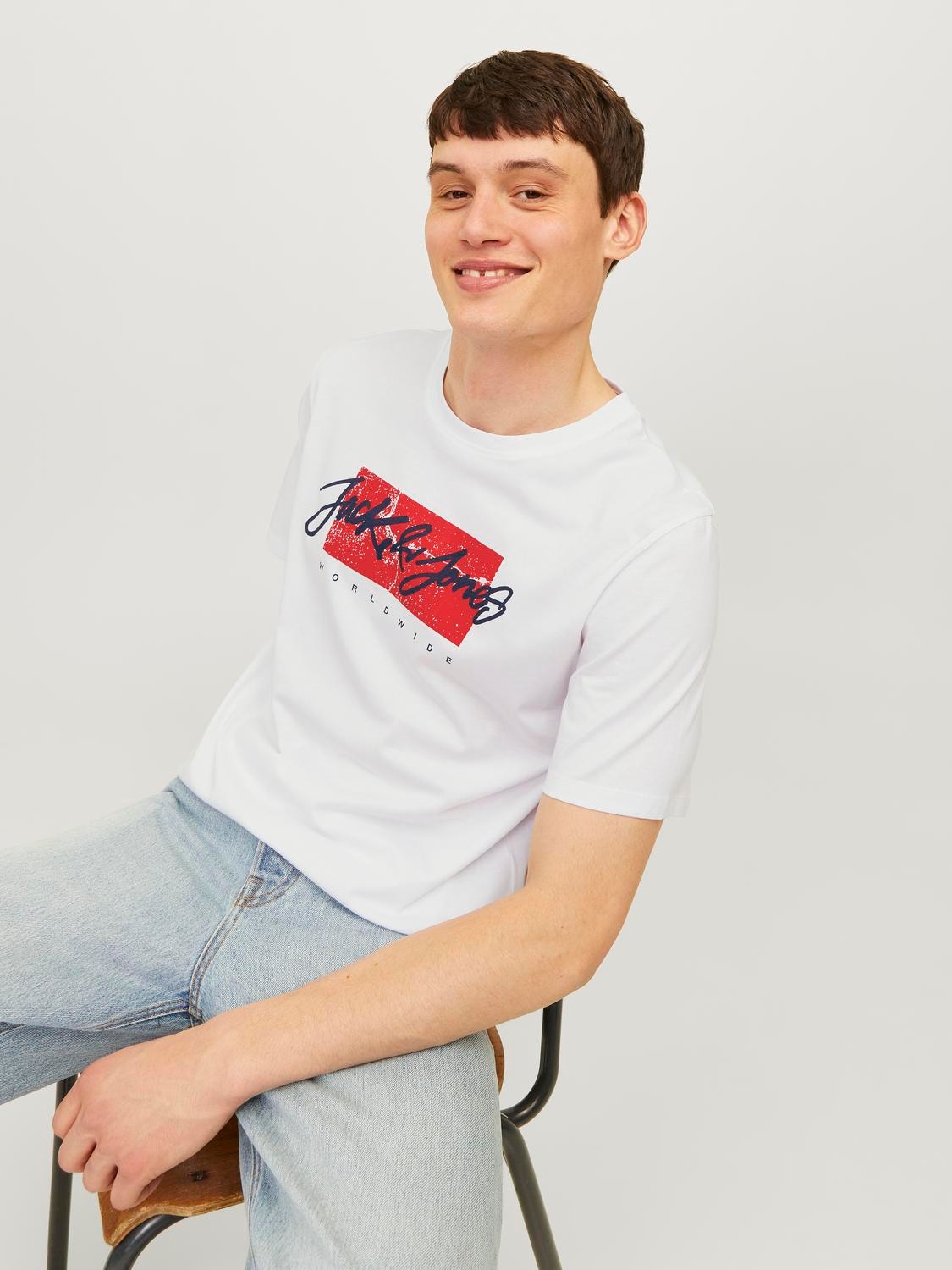 Jack & Jones Logo Kruhový výstřih Tričko -White - 12256774