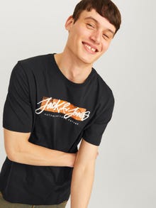 Jack & Jones Logo Kruhový výstřih Tričko -Black - 12256774