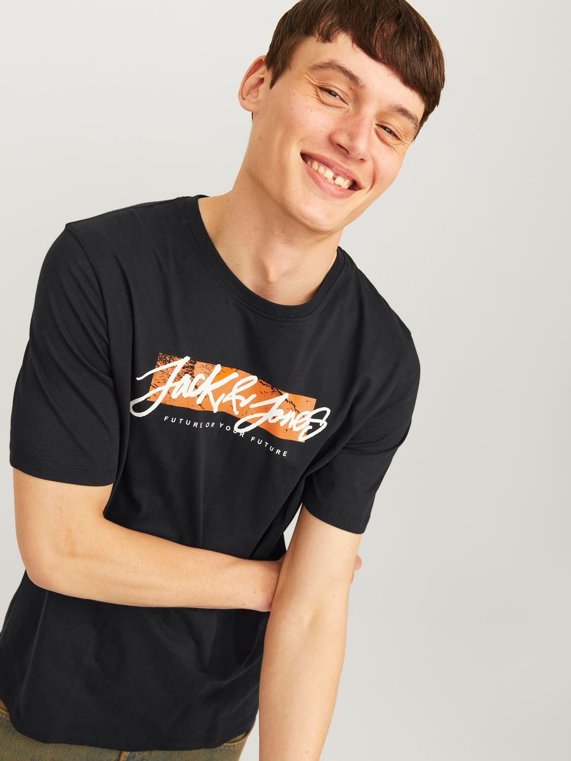 Jack & Jones Logo Kruhový výstřih Tričko -Black - 12256774