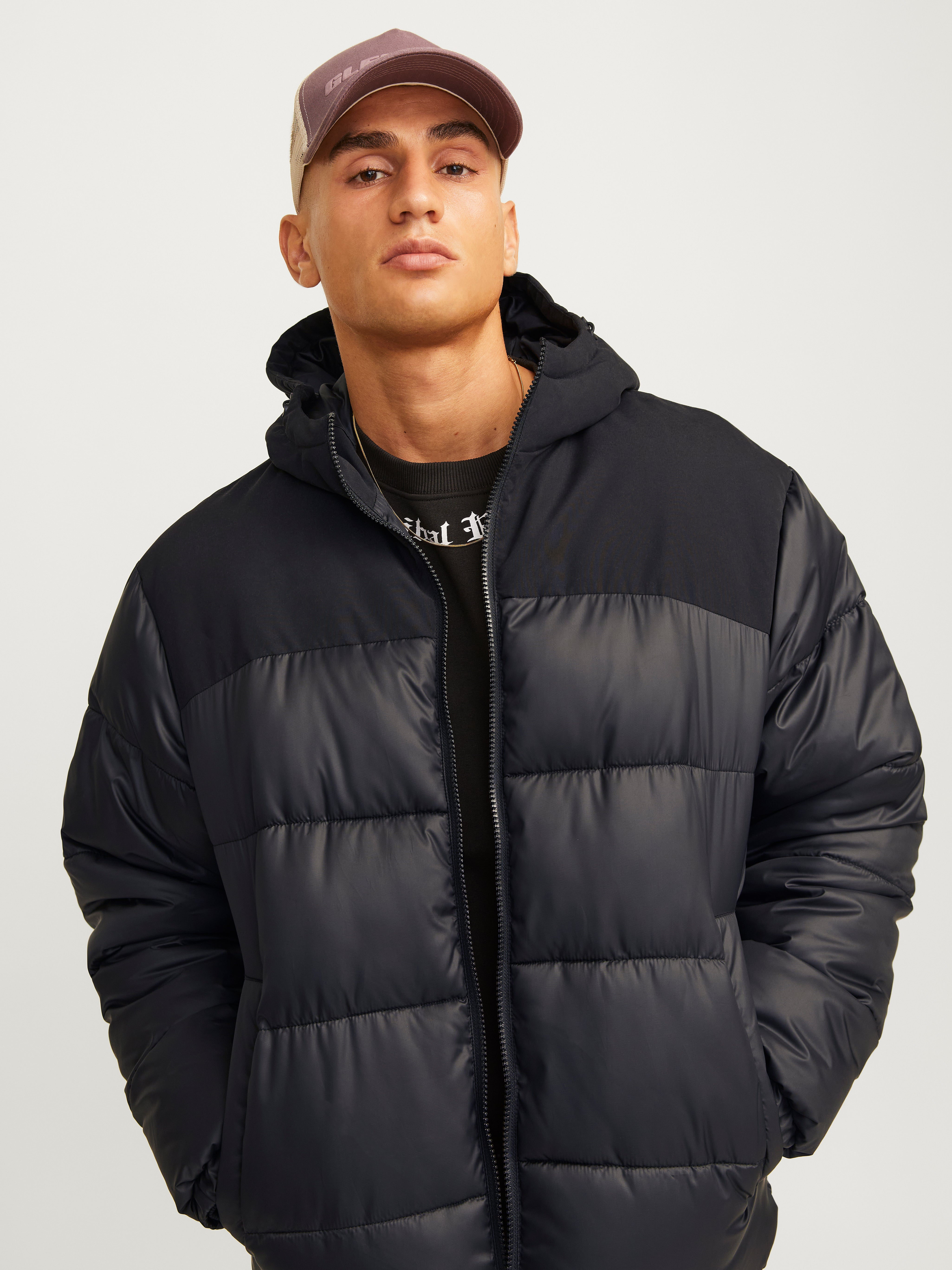 Jack and jones black puffer jacket deals