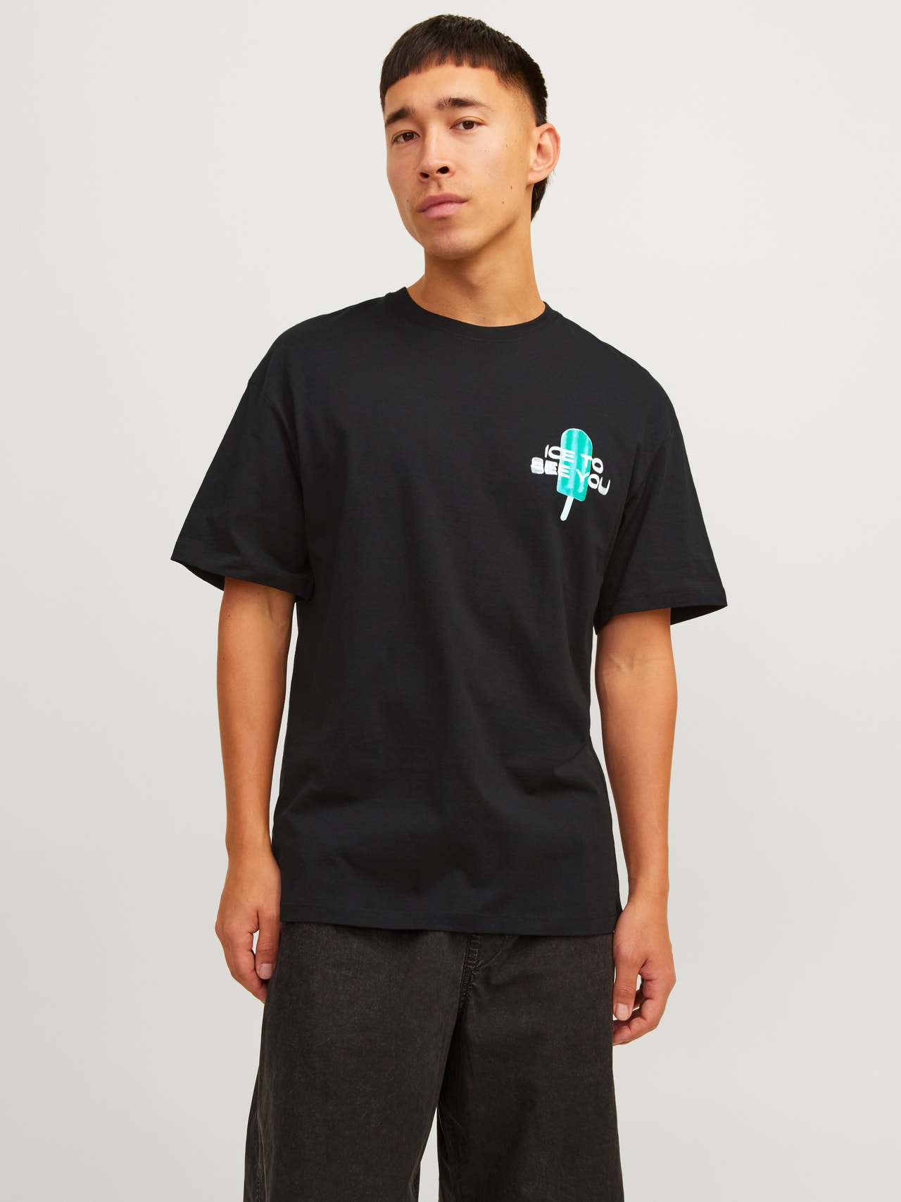 Jack & Jones Printed Crew neck T-shirt -Black - 12256926