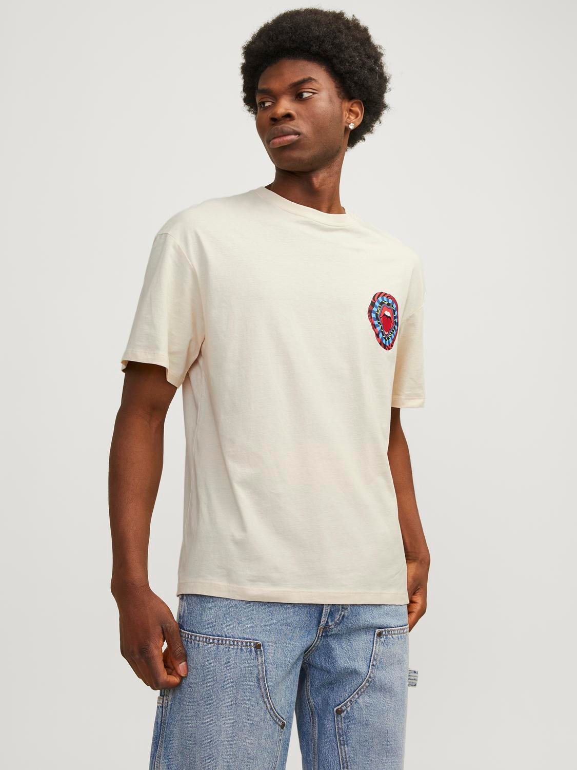 Jack & Jones T-shirt Estampar Decote Redondo -Buttercream - 12256930