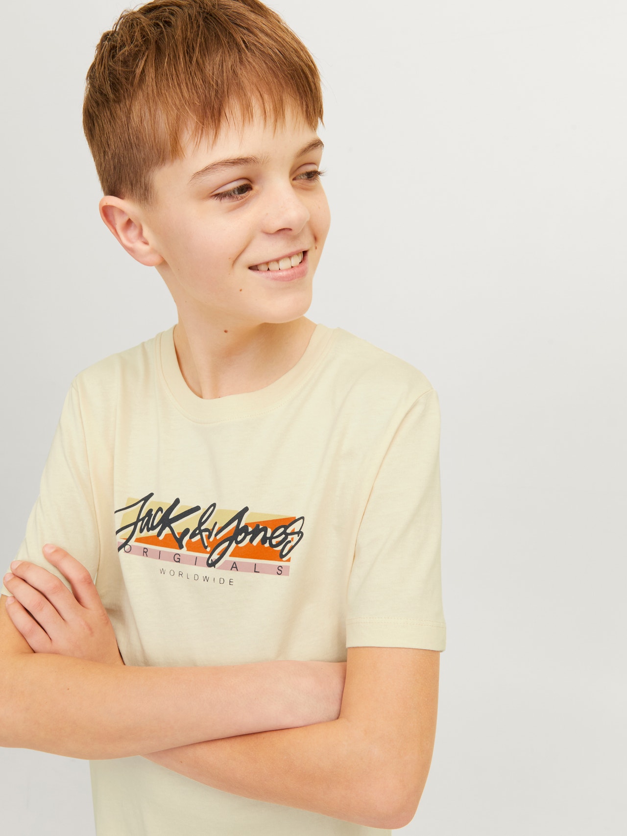 Jack & Jones Trykk T-skjorte For gutter -Buttercream - 12256938