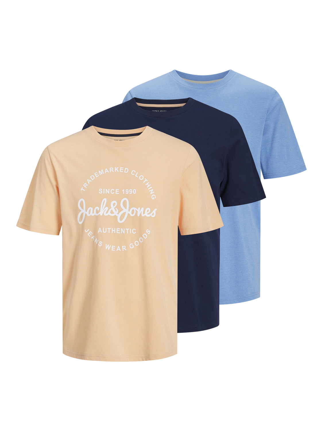 Jack & Jones 3-pakning Trykk O-hals T-skjorte -Apricot - 12256943