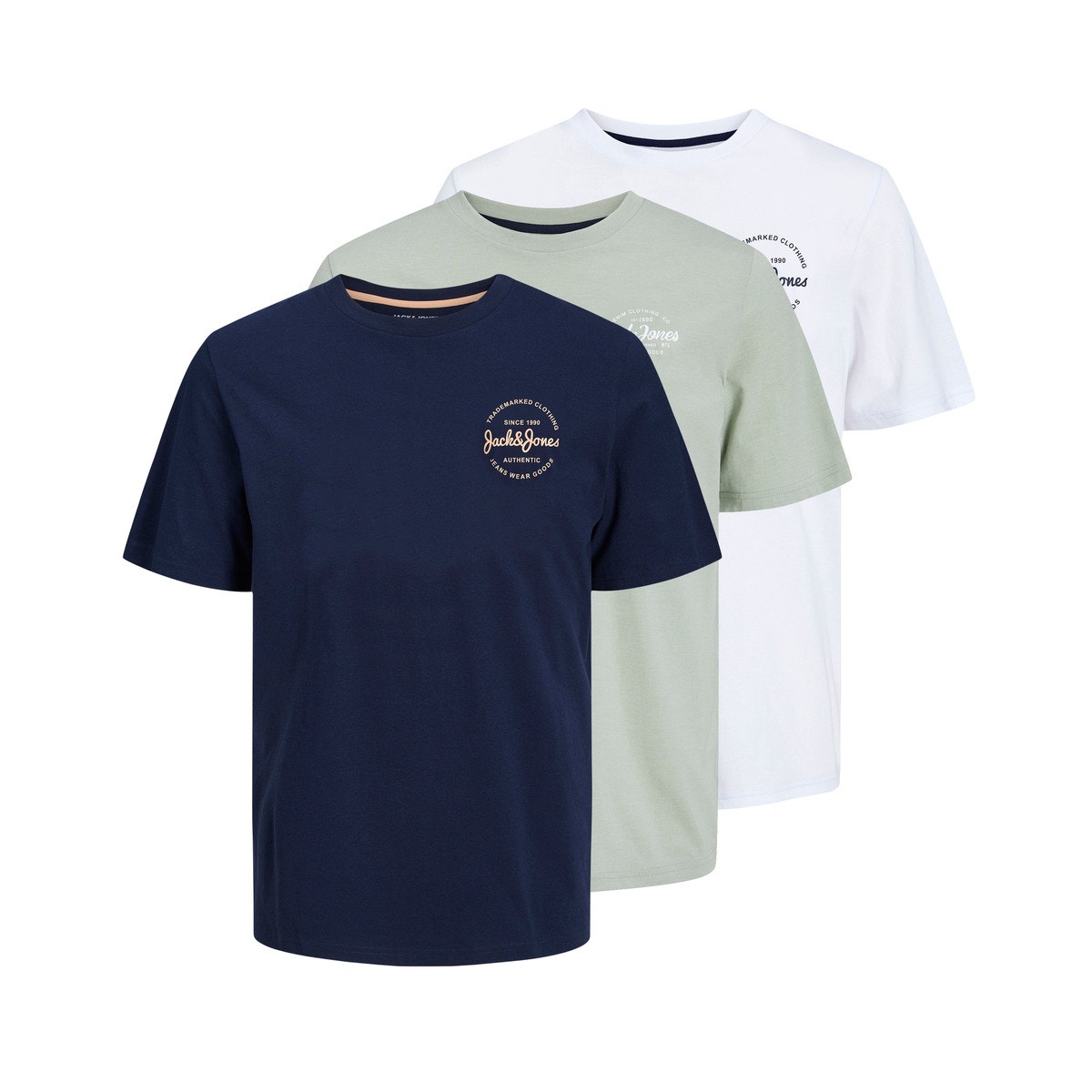 Jack & Jones Plus Size 3er-pack Gedruckt T-shirt -White - 12256944