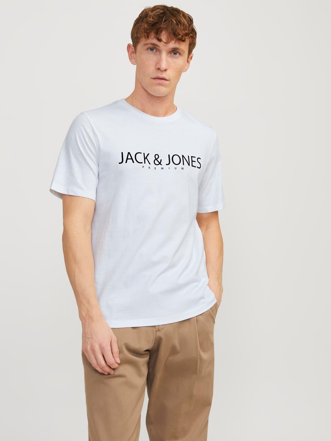 Jack & Jones Logo Rundhals T-shirt -Bright White - 12256971