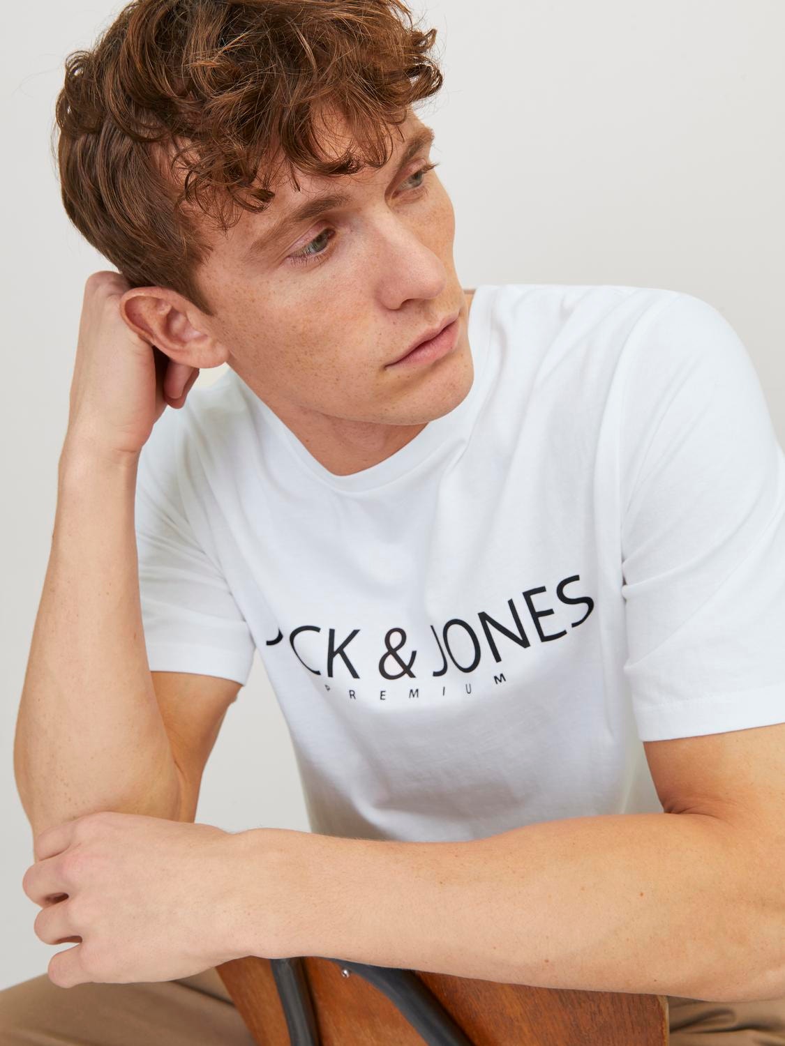Jack & Jones T-shirt Logo Col rond -Bright White - 12256971