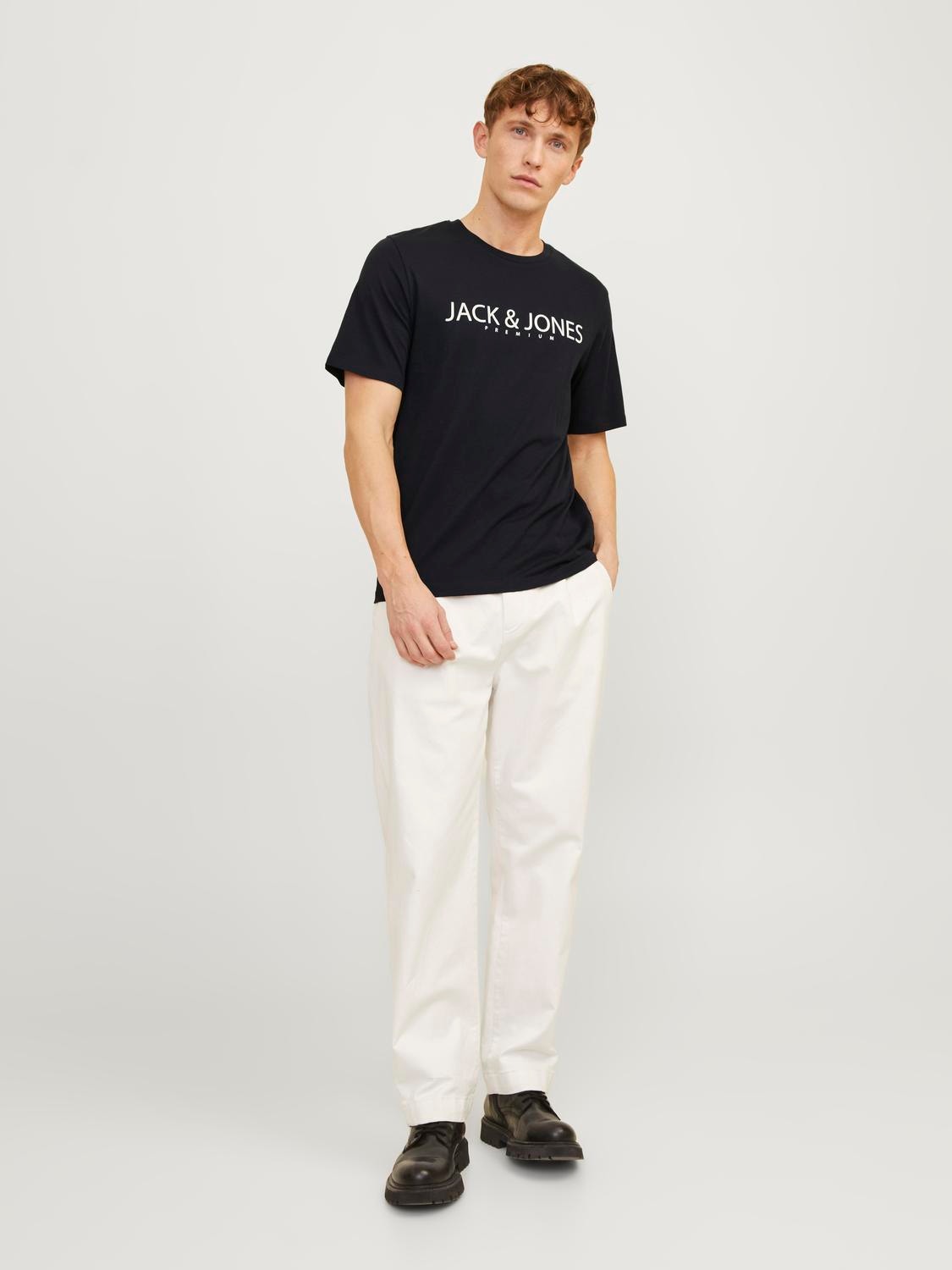 Jack & Jones Logotipas Apskritas kaklas Marškinėliai -Black Onyx - 12256971