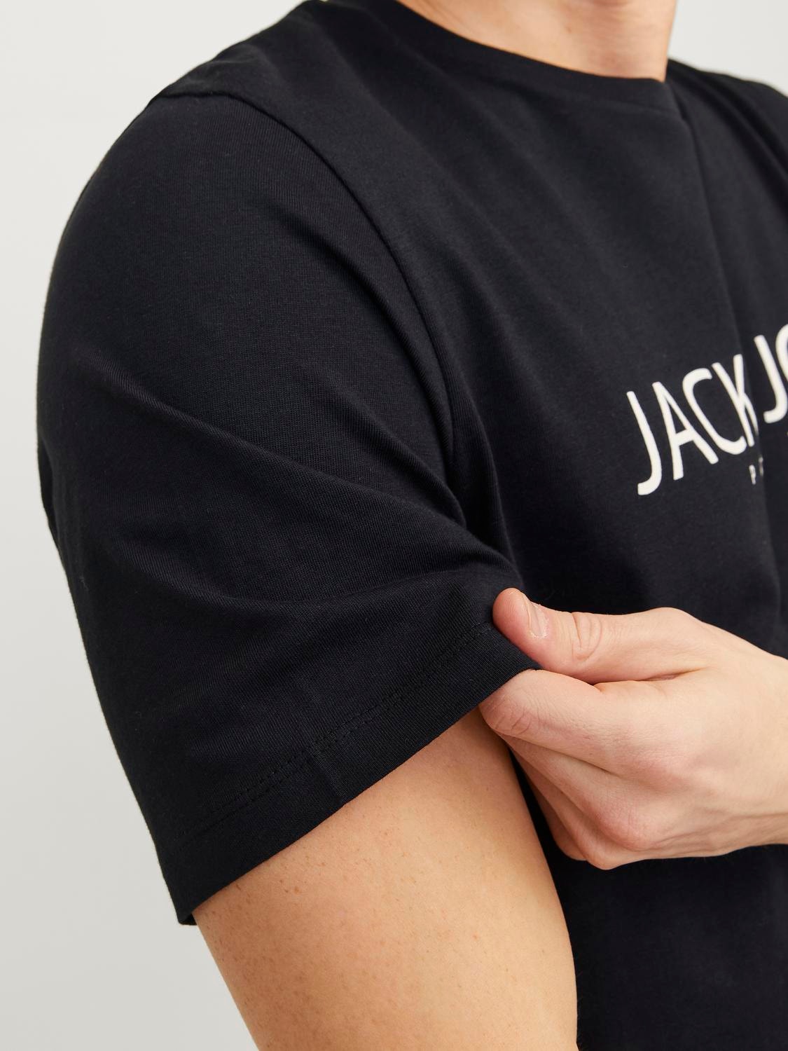 Jack & Jones Logotipas Apskritas kaklas Marškinėliai -Black Onyx - 12256971