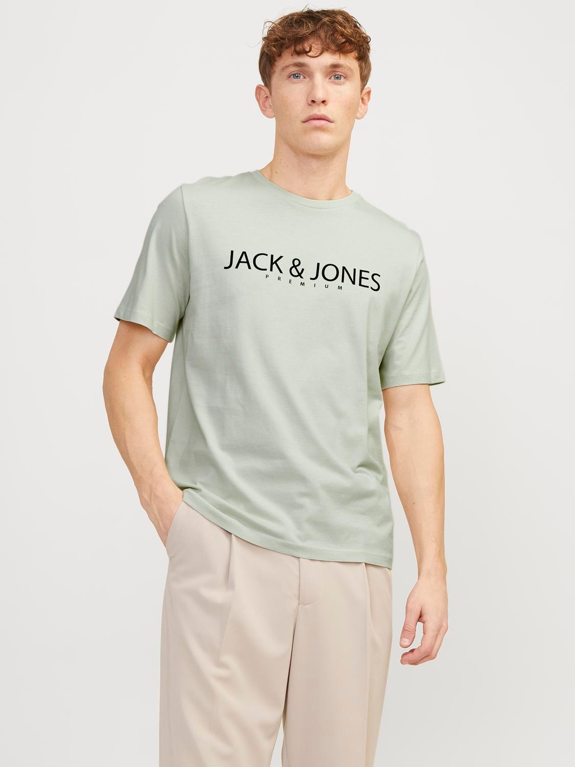 Jack & Jones Logo Crew neck T-shirt -Green Tint - 12256971