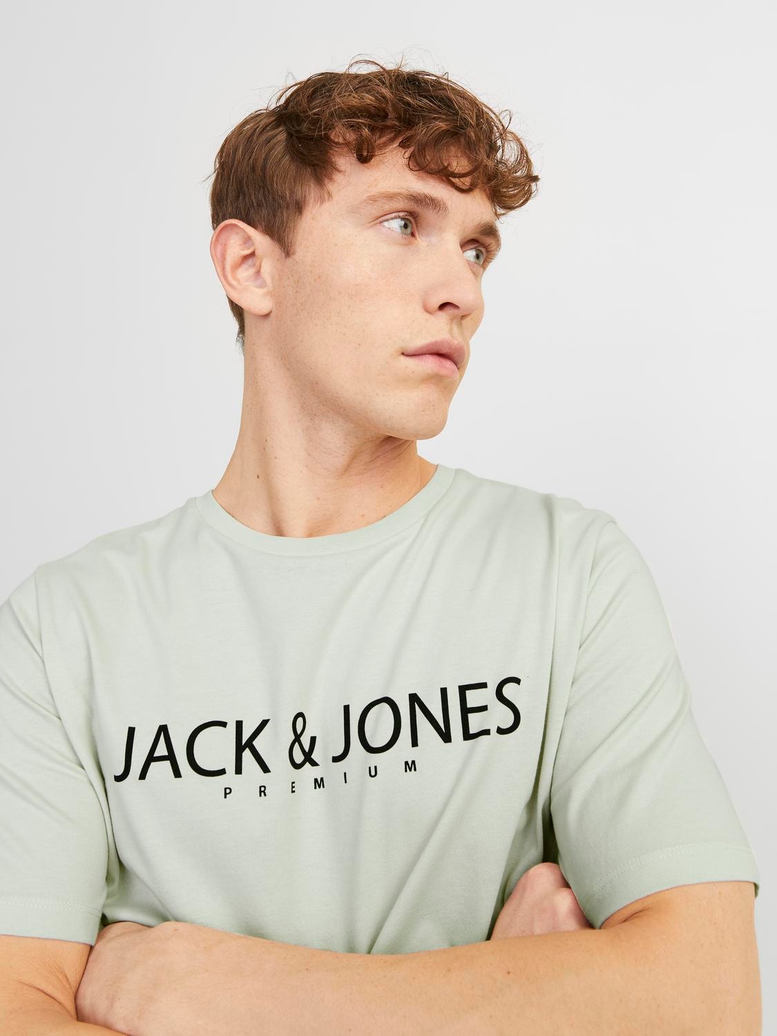 Jack & Jones Z logo Okrągły dekolt T-shirt -Green Tint - 12256971