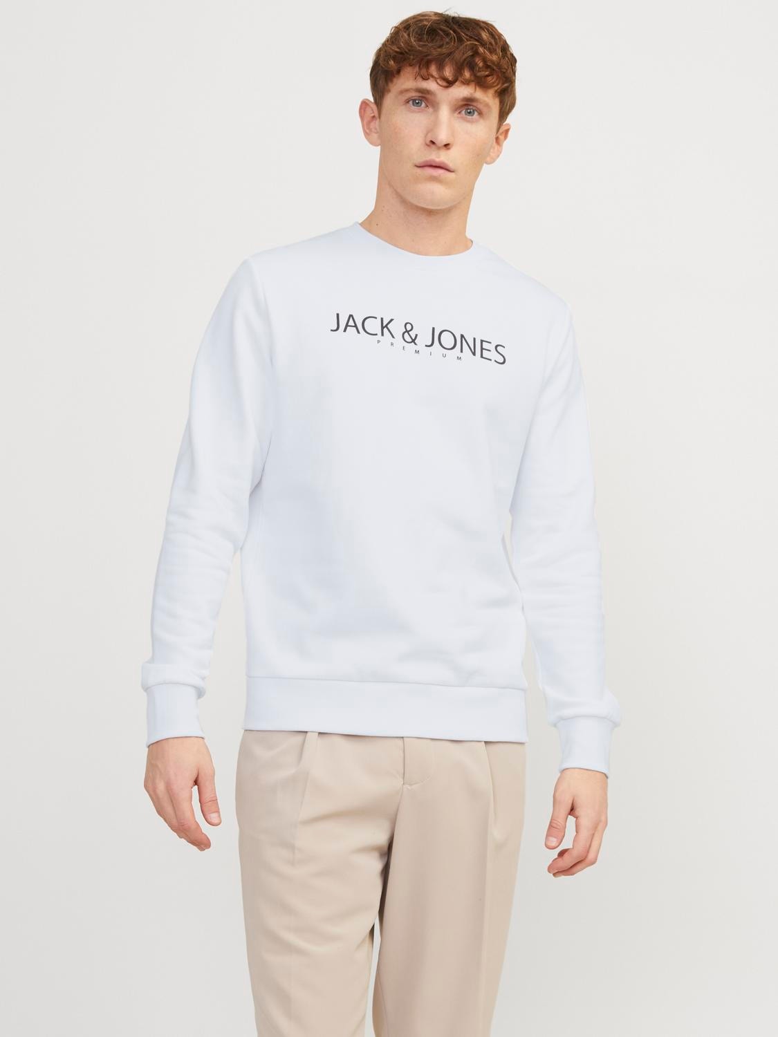 Jack & Jones Printed Crewn Neck Sweatshirt -Bright White - 12256972