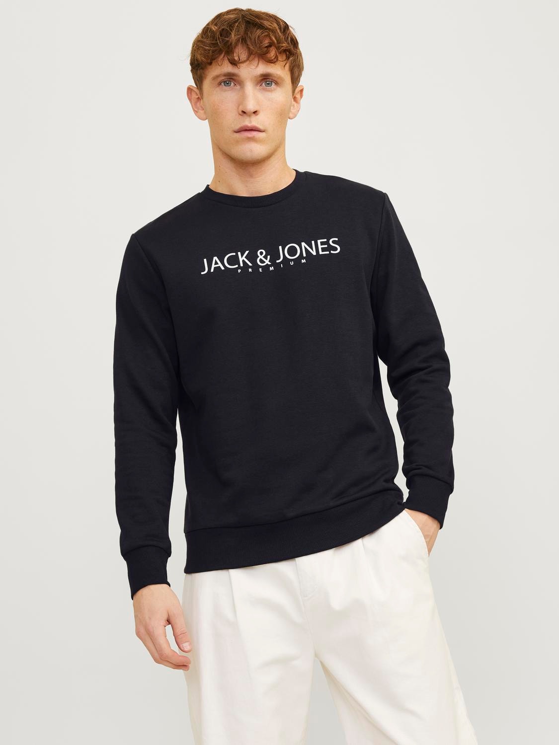 Jack & Jones Printed Crew neck Sweatshirt -Black Onyx - 12256972