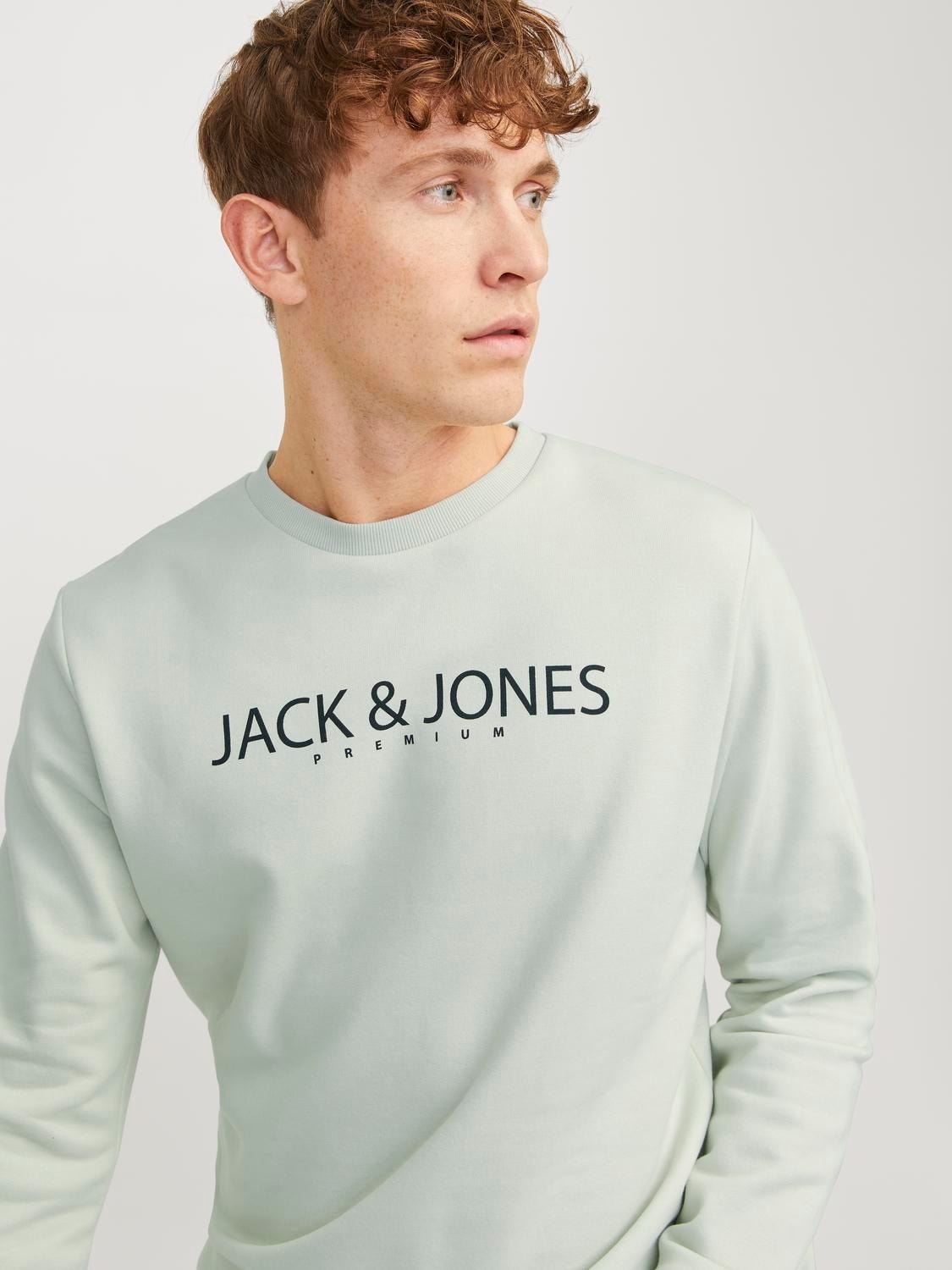 Jack & Jones Nyomott mintás Személyzeti nyakú pulóver -Green Tint - 12256972