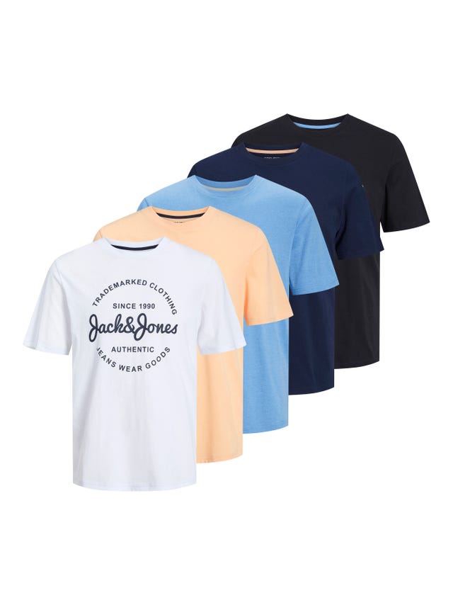 Jack & Jones 5-pak Nadruk Okrągły dekolt T-shirt - 12256984