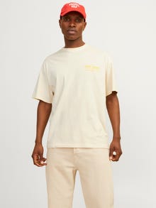 Jack & Jones Bez vzoru Kruhový výstřih Tričko -Buttercream - 12257353