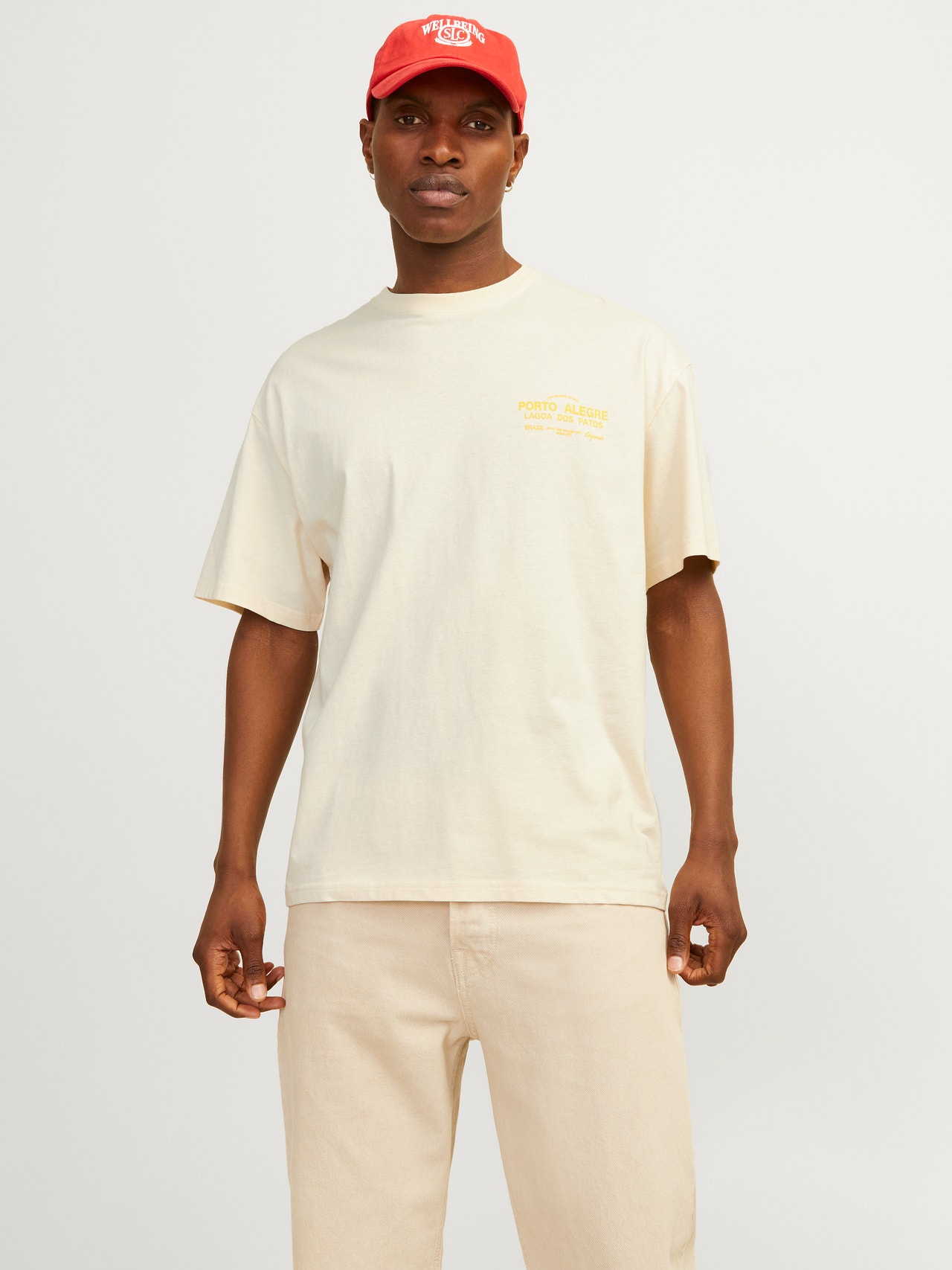 Jack & Jones Bez vzoru Kruhový výstřih Tričko -Buttercream - 12257353