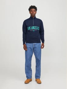 Jack & Jones Printet Sweatshirt med halv lynlås -Navy Blazer - 12257392