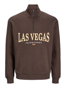 Jack & Jones Printet Sweatshirt med halv lynlås -Seal Brown - 12257392