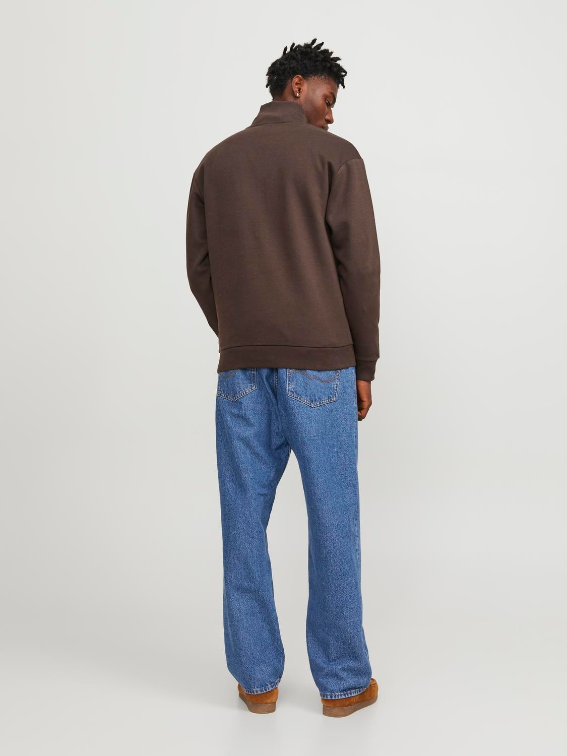 Jack & Jones Trykk Genser med halv glidelås -Seal Brown - 12257392