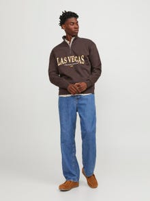 Jack & Jones Printet Sweatshirt med halv lynlås -Seal Brown - 12257392