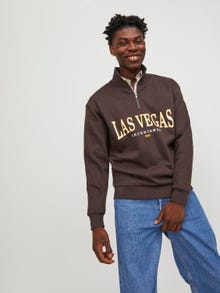 Jack & Jones Printet Sweatshirt med halv lynlås -Seal Brown - 12257392