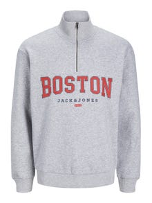 Jack & Jones Printet Sweatshirt med halv lynlås -Light Grey Melange - 12257392