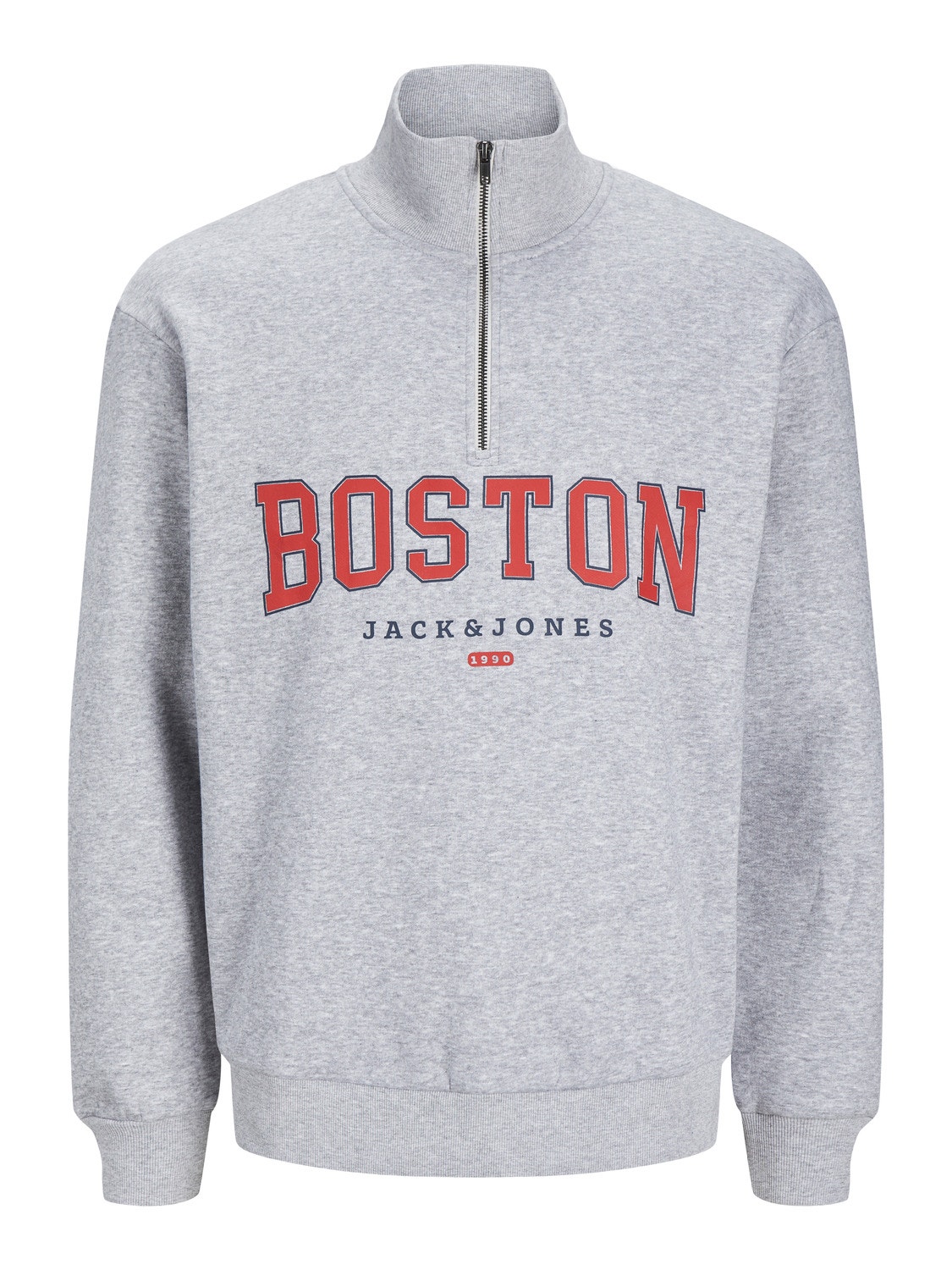 Jack & Jones Printet Sweatshirt med halv lynlås -Light Grey Melange - 12257392