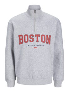 Jack & Jones Printet Sweatshirt med lynlås -Light Grey Melange - 12257392