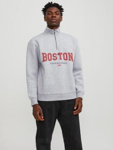 Jack & Jones Spausdintas raštas Pusiau užtrauktuko megztinis -Light Grey Melange - 12257392