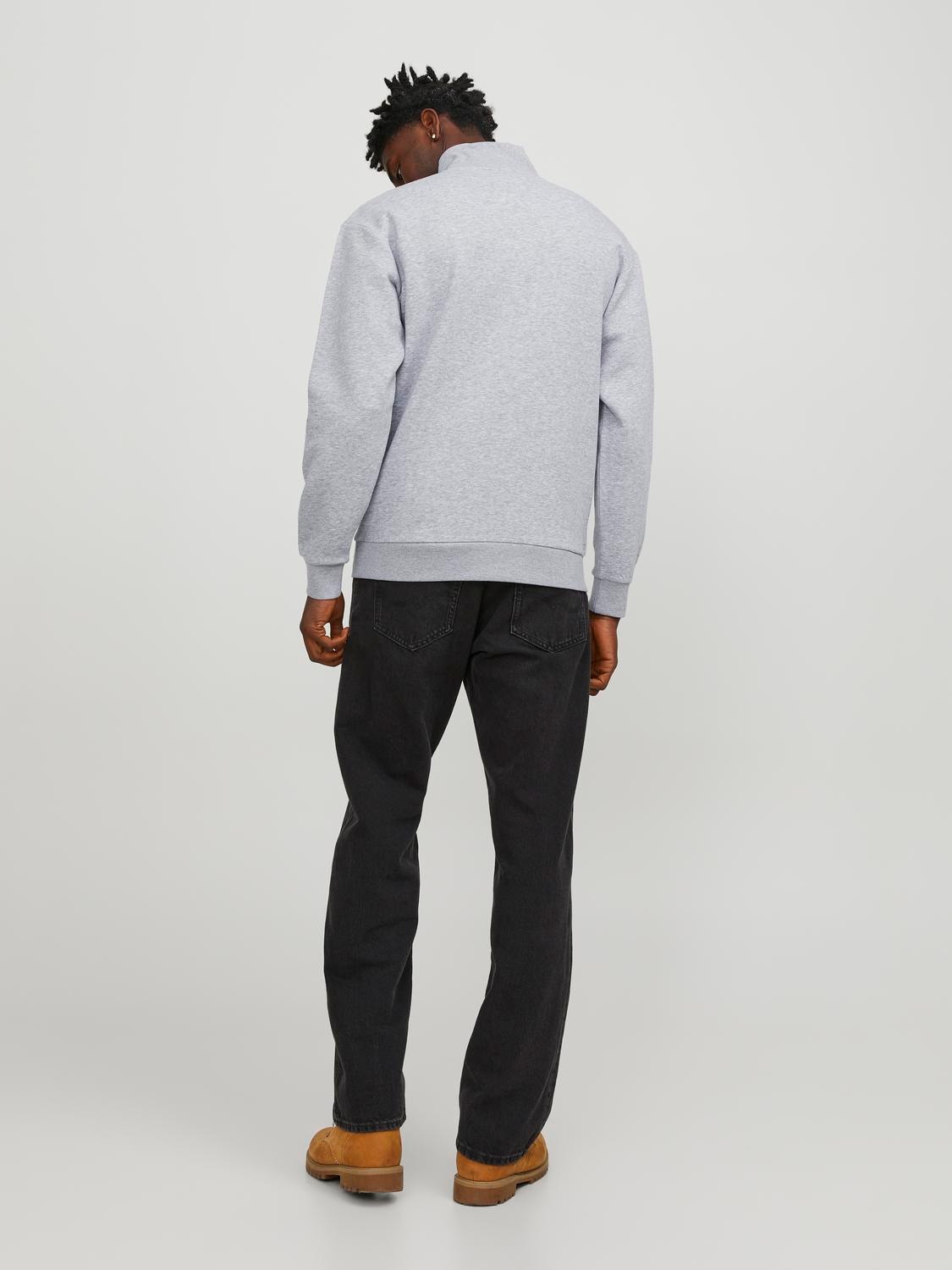 Jack & Jones Printet Sweatshirt med halv lynlås -Light Grey Melange - 12257392