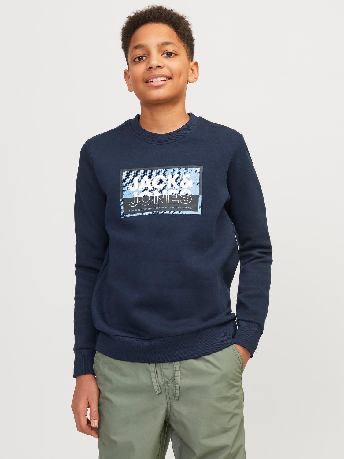 Jack & Jones Nadruk Bluza z okrągłym dekoltem Dla chłopców -Navy Blazer - 12257439
