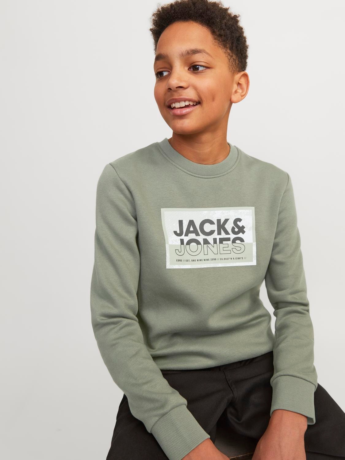 Jack & Jones Nyomott mintás Személyzeti nyakú pulóver Ifjúsági -Agave Green - 12257439
