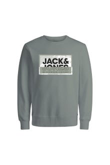 Jack & Jones Printet Sweatshirt med rund hals Mini -Agave Green - 12257441