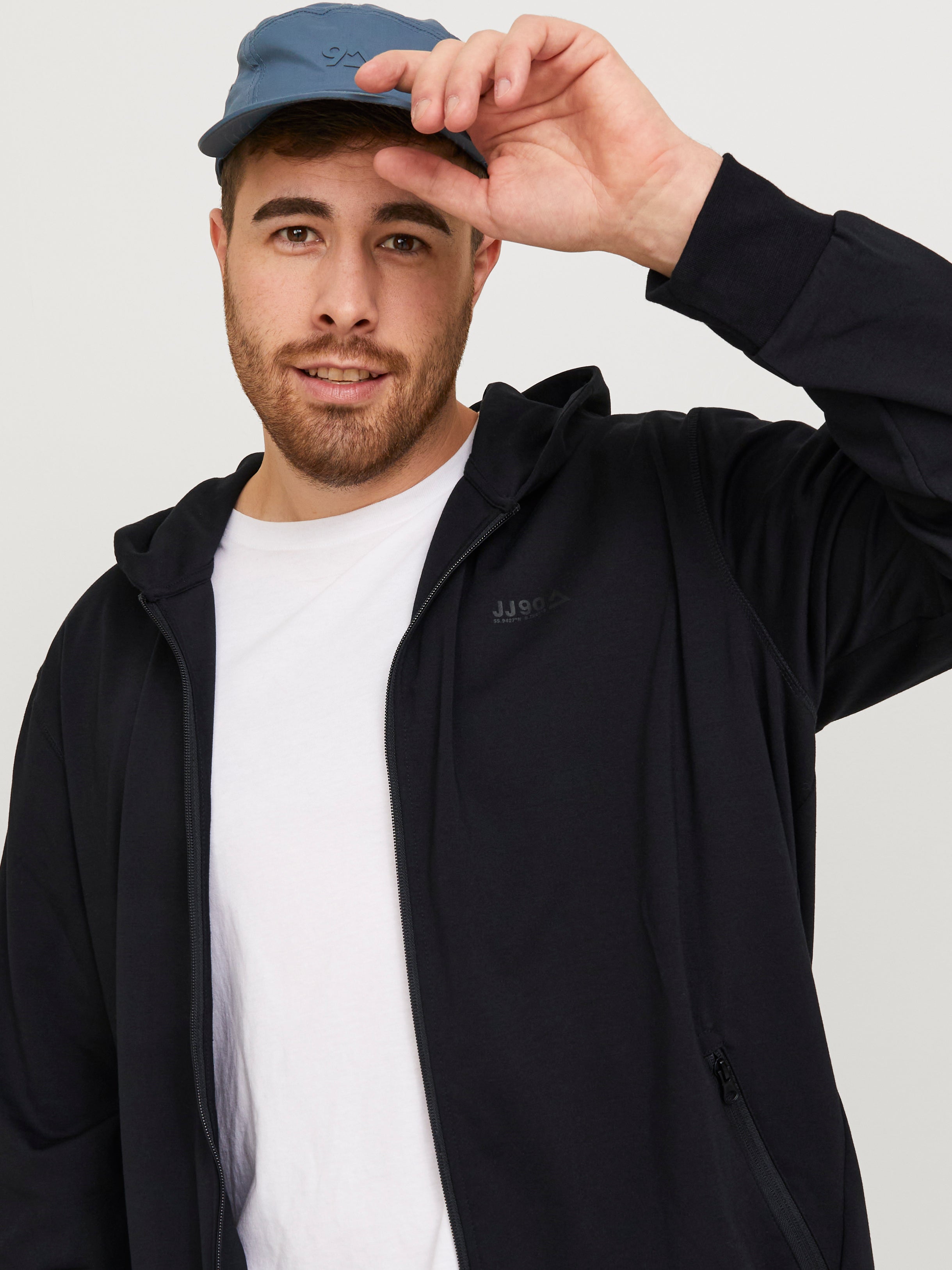 Jack & Jones Plus Size Plain Zip Hoodie - 12257551
