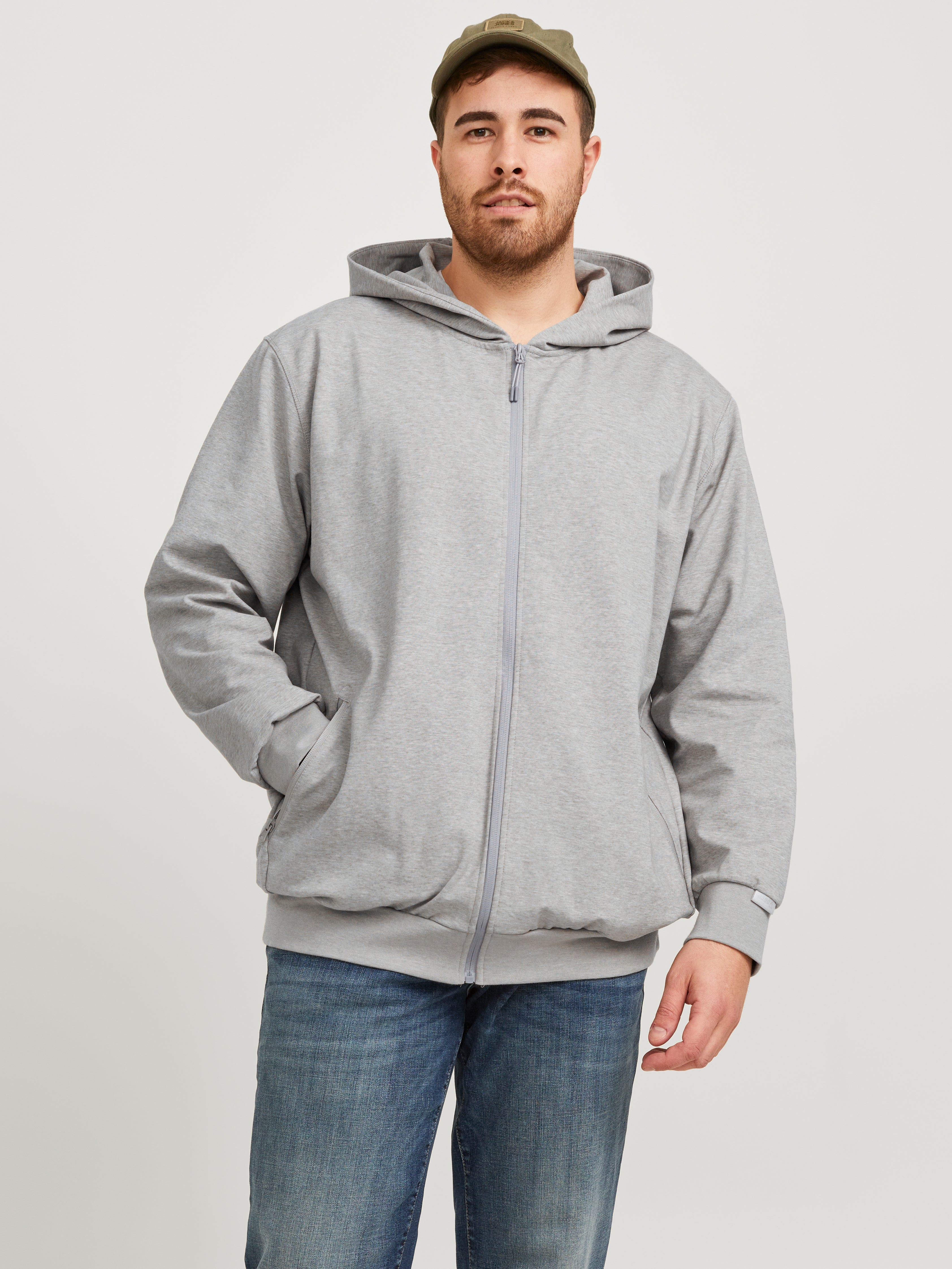 Jack & Jones Plus Size Plain Zip Hoodie - 12257551