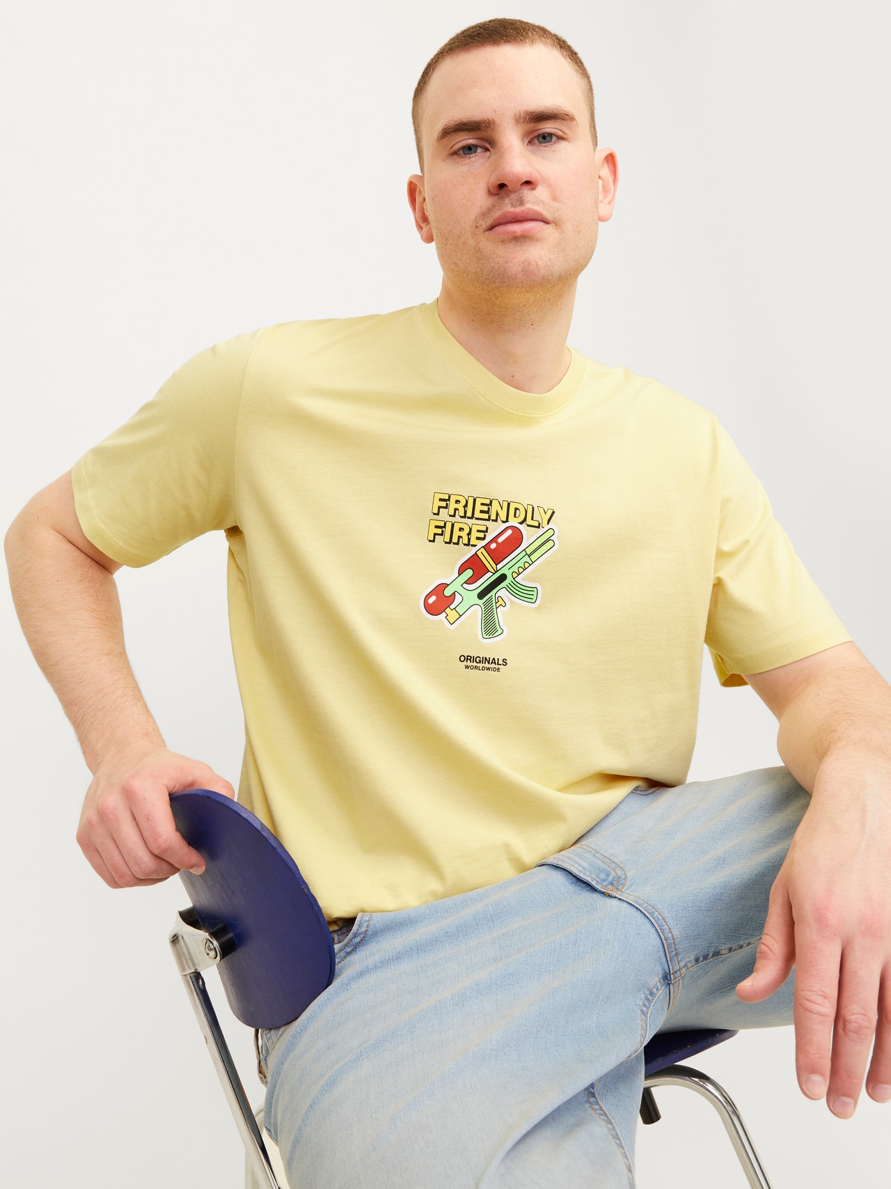 Jack & Jones Plus Size Nadruk T-shirt -Italian Straw - 12257567