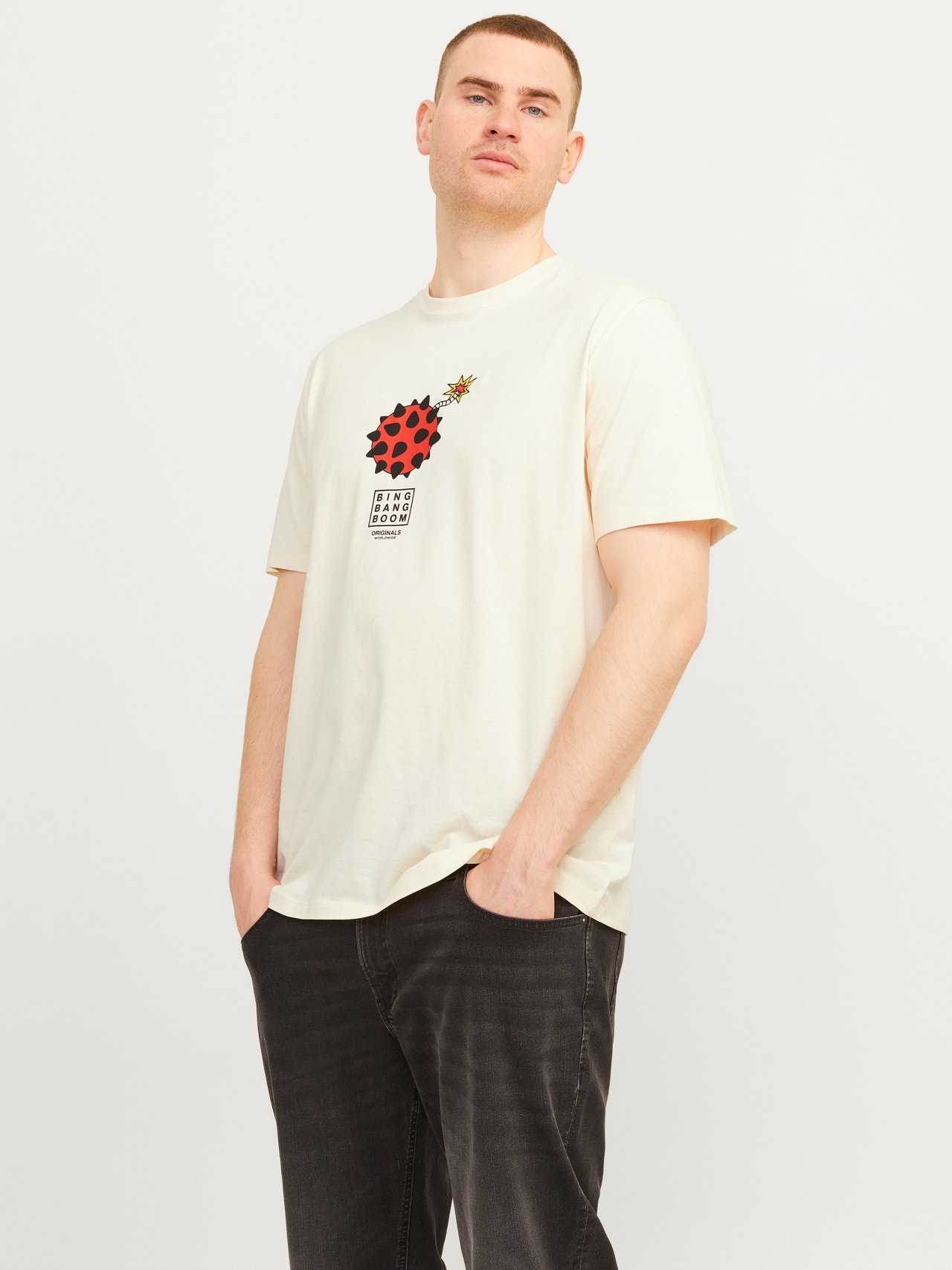 Jack & Jones Plus Size Gedrukt T-shirt -Buttercream - 12257567