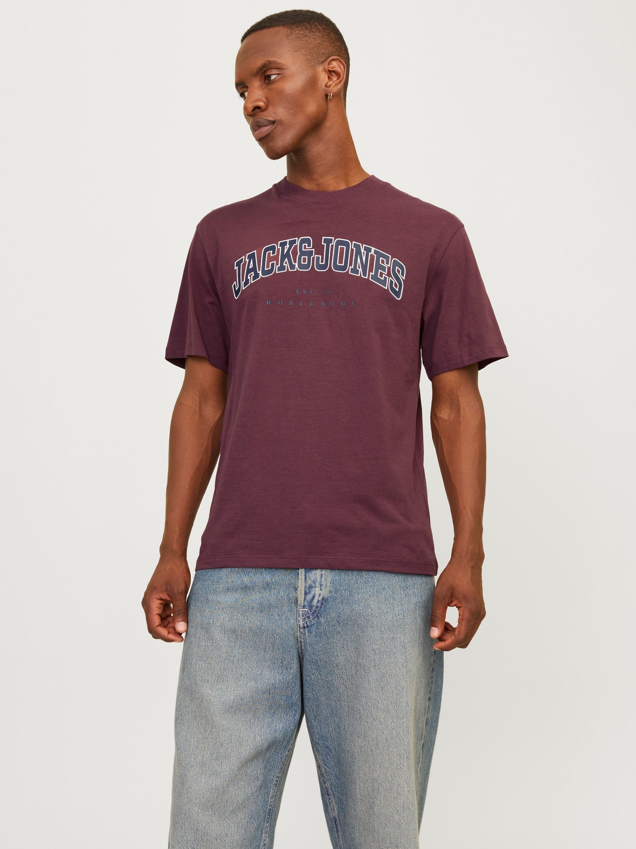Jack & Jones Logo Ronde hals T-shirt -Vineyard Wine  - 12257579
