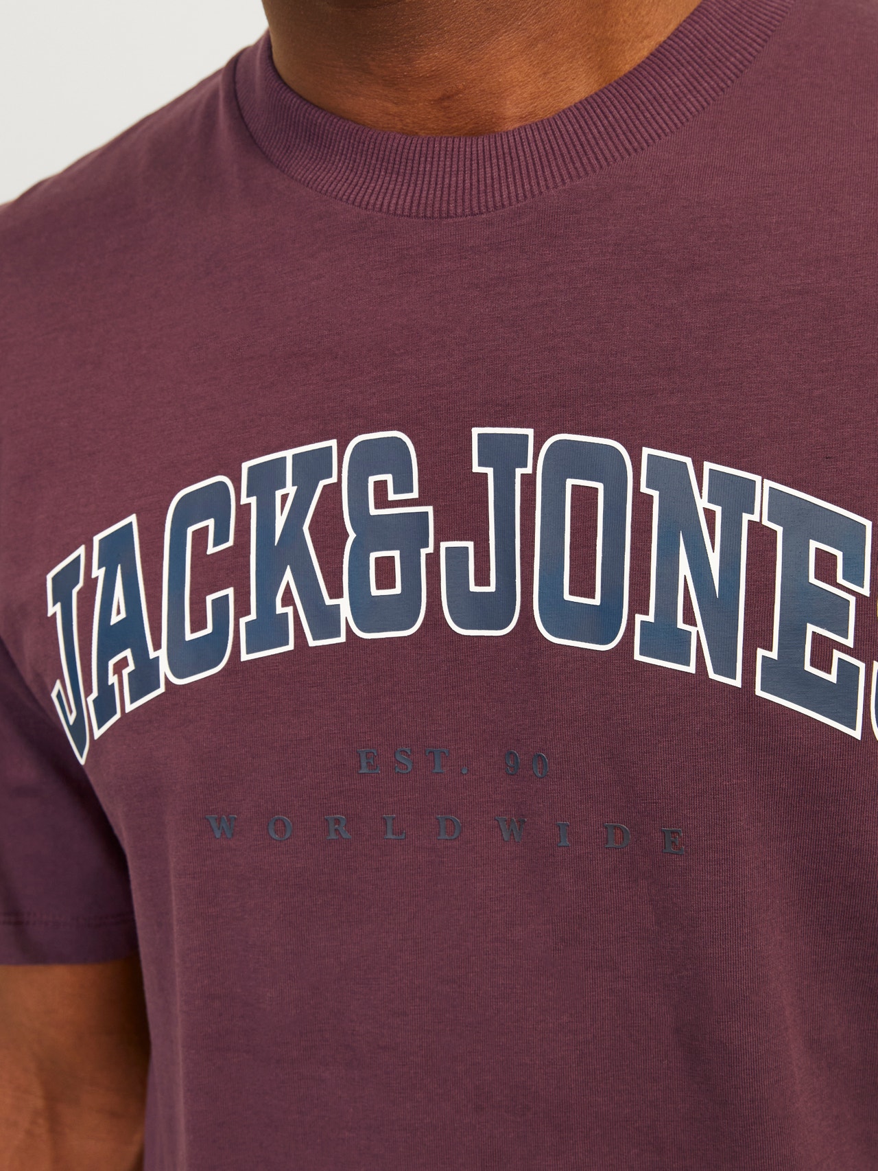 Jack & Jones Logo Ümmargune kaelus T-särk -Vineyard Wine  - 12257579