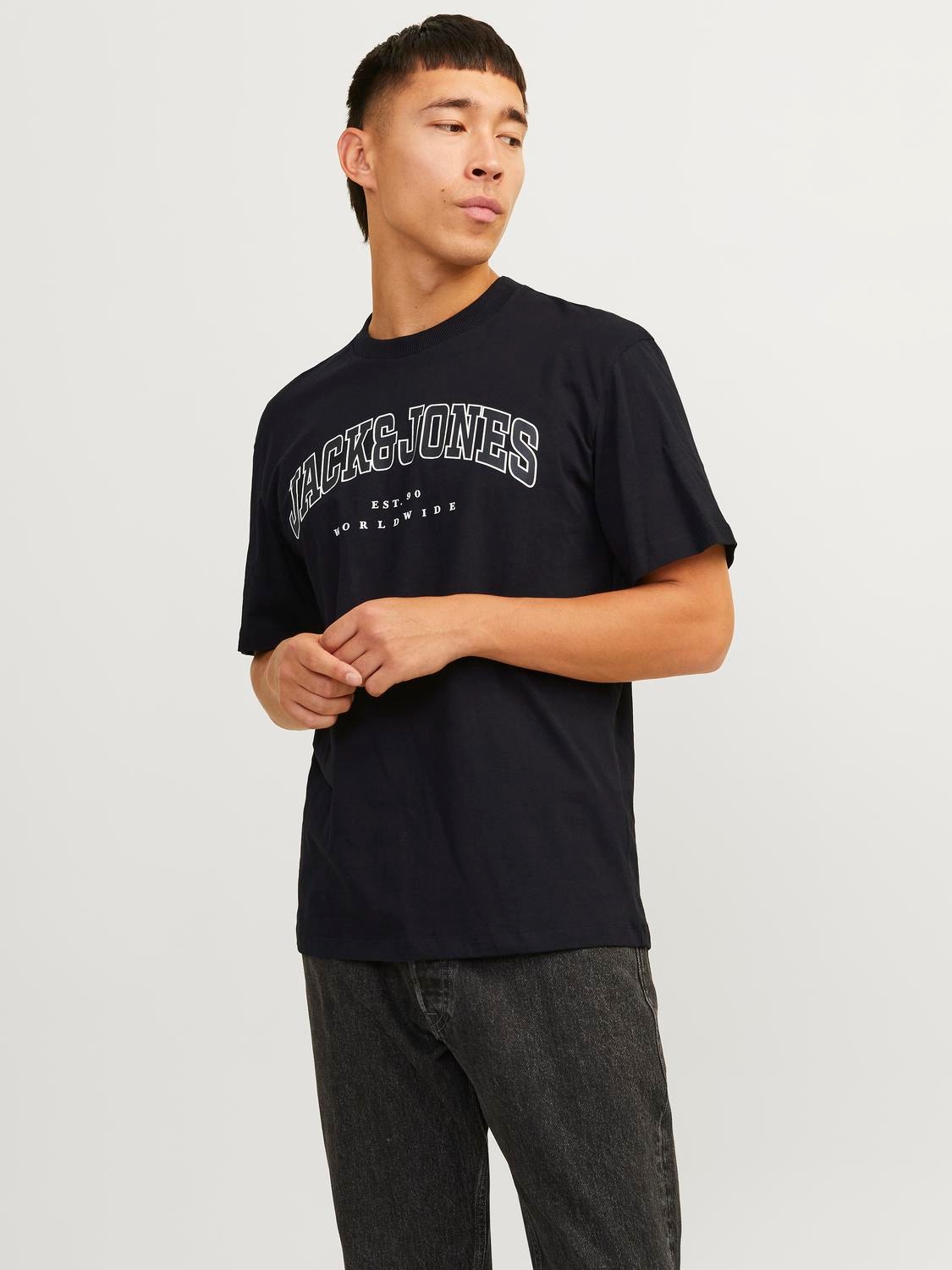 Jack & Jones Logotipas Apskritas kaklas Marškinėliai -Black - 12257579